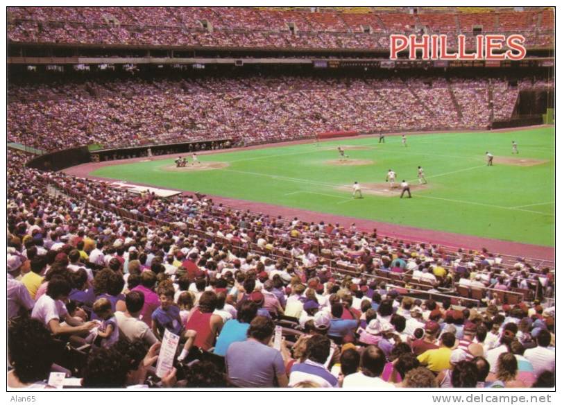 Philadelphia Phillies Veterans Stadium Baseball Game Action, Phillies Vs. Houston Astros C1980s Vintage Postcard - Honkbal