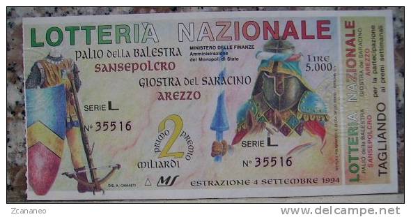 BIGLIETTO LOTTERIA PALIO DELLA BALESTRA SANSEPOLCRO  - IN FDS CON TAGLIANDO 1994 - - Biglietti Della Lotteria