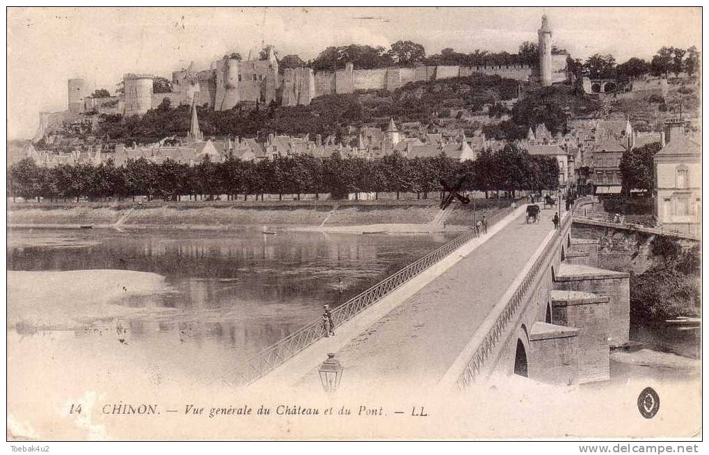 37  -  Chinon  -  Vue Générale Du Château Et Du Pont  -  1918 - Chinon