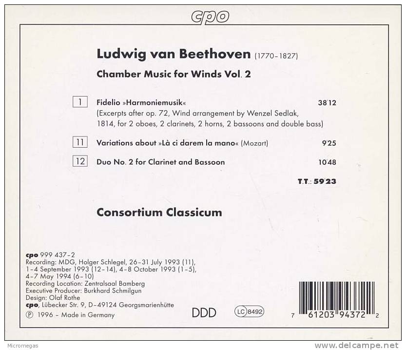 Beethoven : Music For Winds, Vol.2, Consortium Classicum - Classique