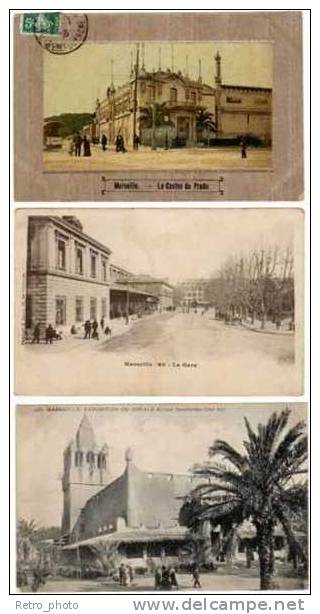 3 CPA Marseille : Expo Coloniale, Casino Du Prado & La Gare - Expositions Coloniales 1906 - 1922
