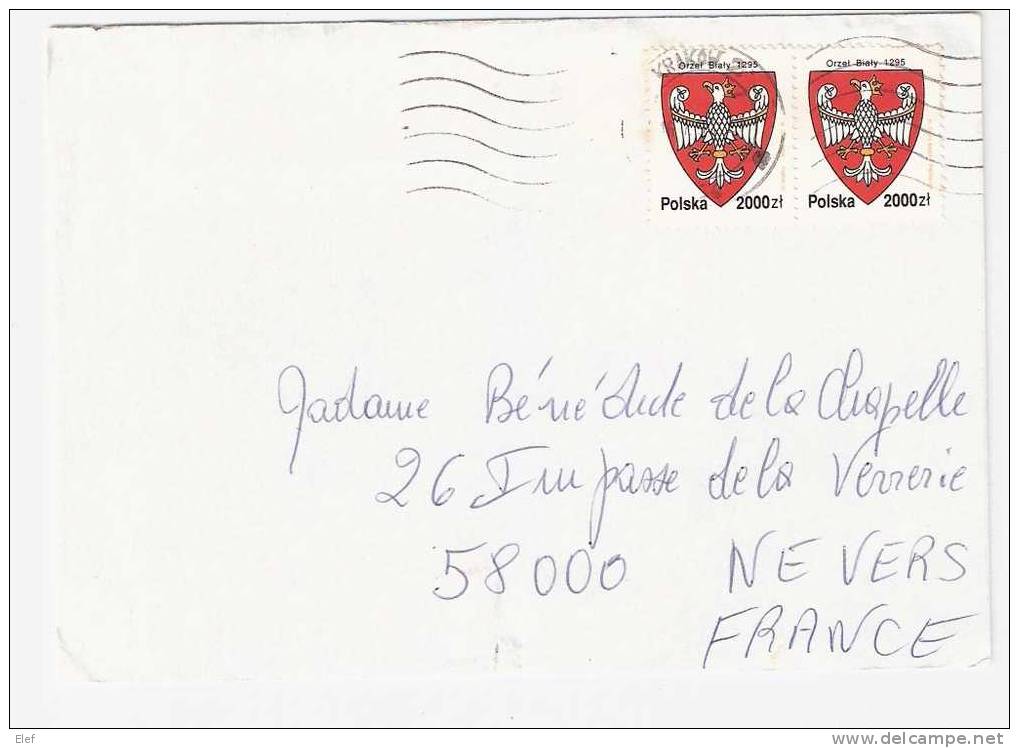 Lettre De  Pologne/ Polska  De KRAKOW ,1993 Avec PAIRE Timbre Obl  BLASON " Orzet Biaty 1295"  ; TB - Cartas & Documentos