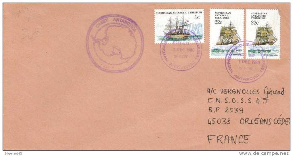 Lettre De Casey (Base Antarctique Australienne) Affranchie Au Tarif (45c) - Oblitération Violette - Autres & Non Classés