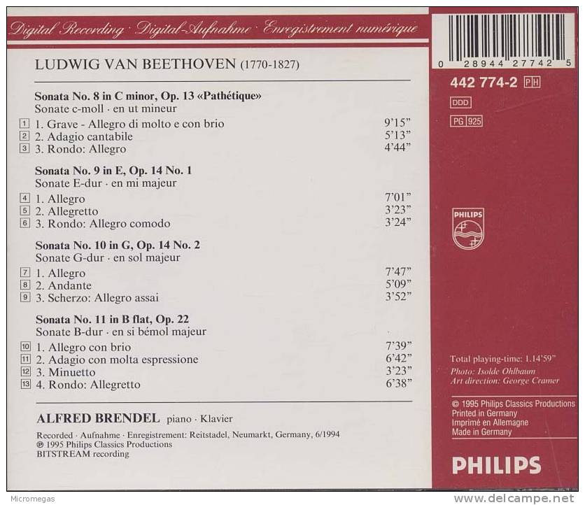 Beethoven : Sonates Pour Piano N°8, 9, 10, 11, Brendel - Klassik