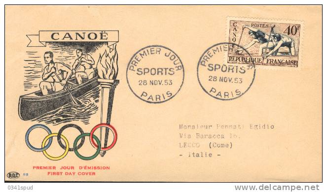 Jeux Olympiques 1952  France  FDC  Canoe  Canoa - Ete 1952: Helsinki