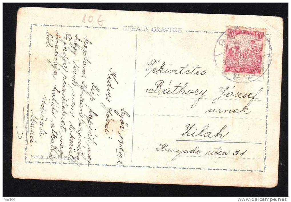 Hungary 1918 Perfin Stamp On Postcard From Gyor To Zilah Romania. - Perfins