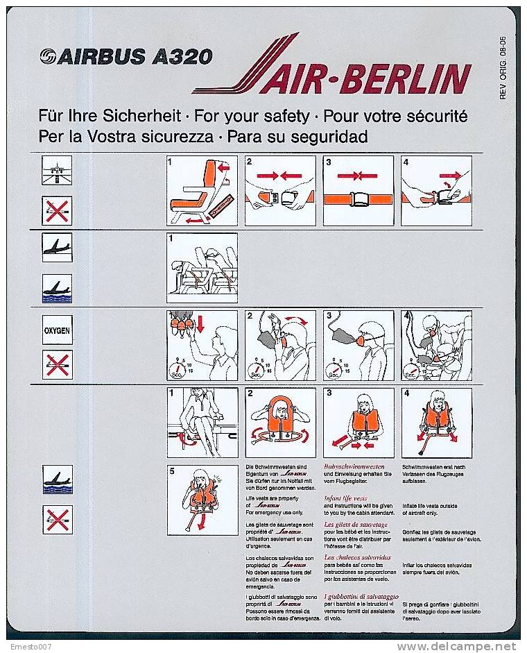 SAFTY CARD AIRBUS A 320 - AIR BERLIN - SIEHE FOTO! - Autres & Non Classés