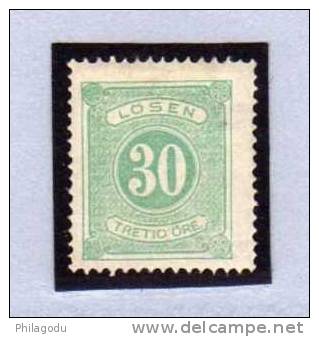 Suède 1874, Timbre Taxe, N° 8*  (dentelé 14) Neuf Avec Charnière, Cote 60 € - Neufs
