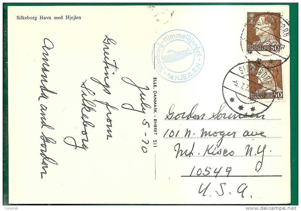 DENMARK - VF 1970 POSTCARD Sent On Board A/S HJEJLEN - From SILKEBORG To Mt. KISCO, NY - Brieven En Documenten