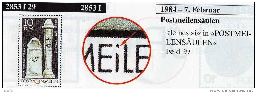 1984 Postmeil-Säule Mit Kleinem I In Postmeile DDR 2853 I ** 32€ Mit Vergleichsstück Säule Error On Stamp Of GDR Germany - Oddities On Stamps