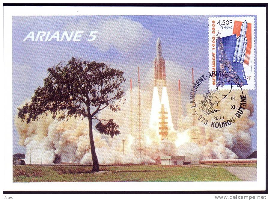 Carte Maximum France N°Yvert 3366 (Ariane) Obl  Sp Ill Lancement Kourou 19.12.2000 - 2000-2009