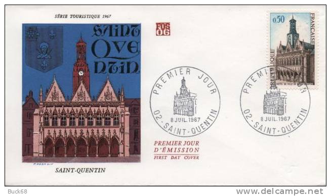 FRANCE 1499 FDC Premier Jour : SAINT-QUENTIN Aisne 08 07 1967 Hôtel De Ville - 1960-1969