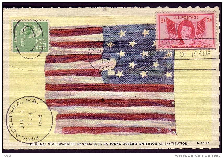 Carte Maximum ETATS-UNIS N° Yvert 513 (Drapeau) Obl Sp 1er Jour 9.8.48 - Maximum Cards