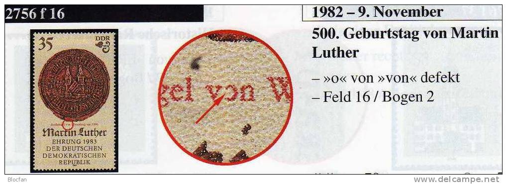 Luther Von Wittenberg O In Von Defekt DDR 2756 I ** 50€ Plus Vergleichsstücke - Errors & Oddities