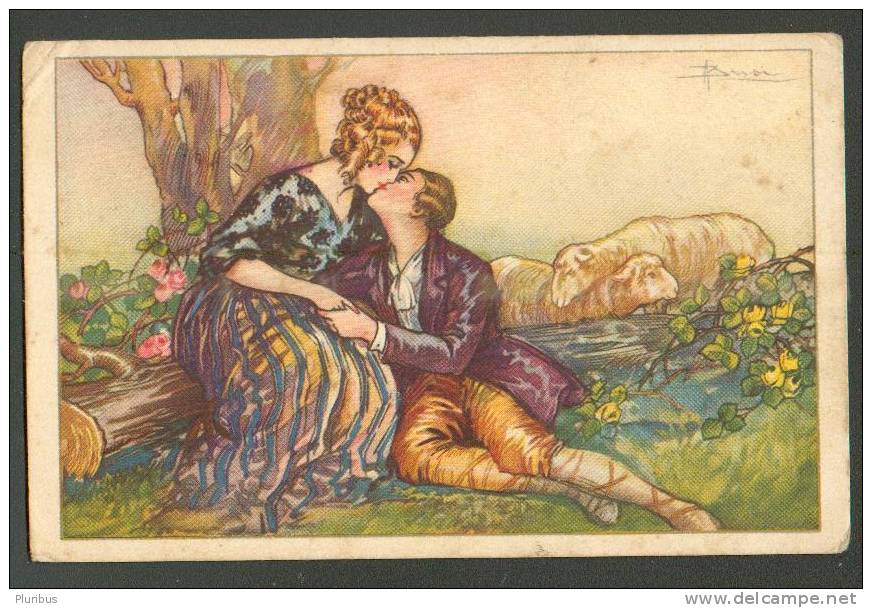 LOVERS KISSING, SHEEP, SIGNED BUSI , USED 1924 - Busi, Adolfo