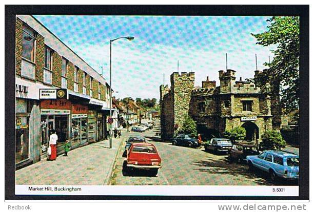 Postcard Cars Antique Shop & Midland Bank Market Hill Buckingham - Ref 411 - Buckinghamshire