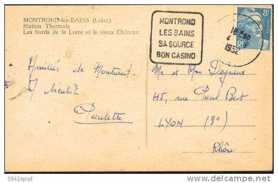 1952 France 42  Daguin Montrond Les Bains Thermes  Terme Thermal  Casino  Sur Carte - Termalismo