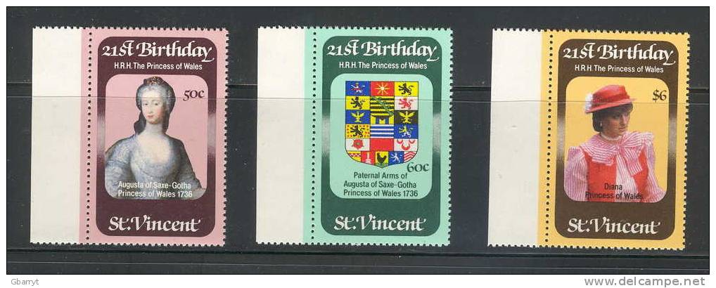 St. Vincent Scott 647 - 649 MNH VF Complete Princess Diana. 21st Birthday................. ............C72 - St.Vincent (1979-...)