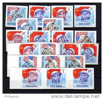 Roumanie 1964**, Conquête De L’espace, Les Cosmonaute Gagarine, Titov, Cote 28 €, A189/8+nd** - Unused Stamps