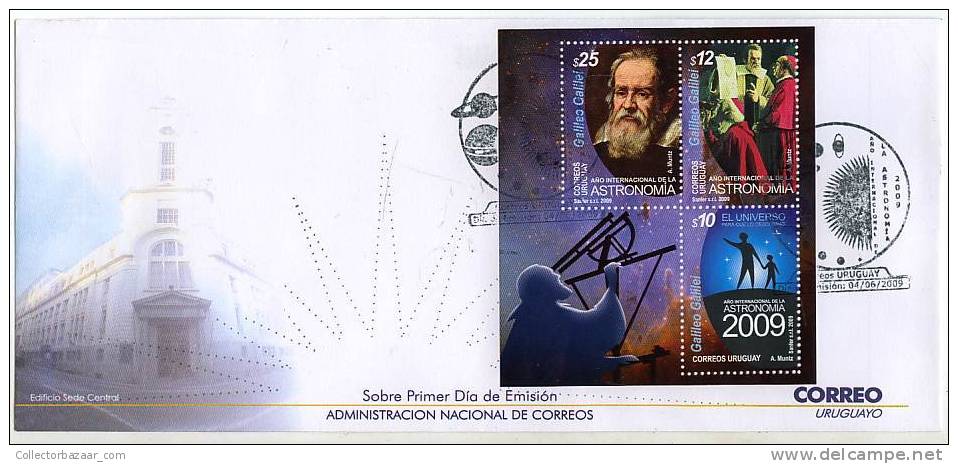 URUGUAY ASTRONOMY FDC S/S GALILEO GALILEI SPACE SUN - Astronomie