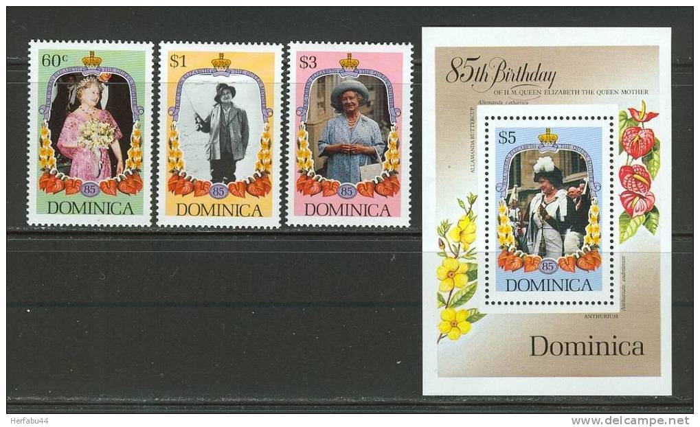 Dominica    Queen Mother    Set & Souv. Sheet  SC# 906-09 MNH** - Dominique (1978-...)