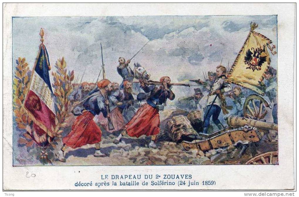 MILITARIA DRAPEAU DU 2IEME ZOUAVES DECORE APRES LA BATAILLE DE SOLFERINO 24 JUIN 1859 - Flags