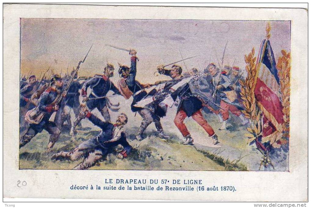 MILITARIA DRAPEAU DU 57IEME DE LIGNE DECORE A LA BATAILLE DE REZONVILLE LE 16 AOUT 1870 ( Casques à Pointes ) - Banderas