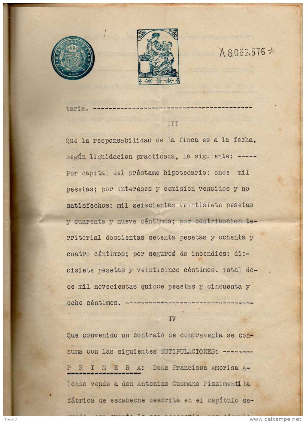 1929 - SPAGNA - MARCHE DA BOLLO SU ATTO NOTARILE COMPLETO    RR - Revenue Stamps