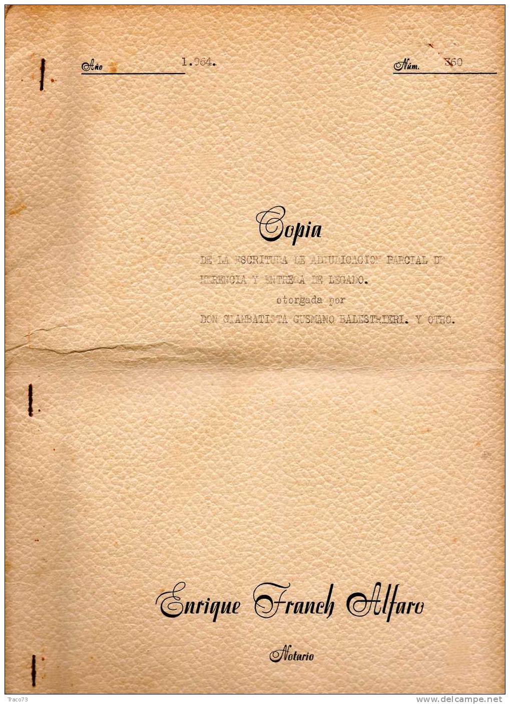 1964 - SPAGNA - MARCHE DA BOLLO SU ATTO NOTARILE COMPLETO    RR - Fiscale Zegels