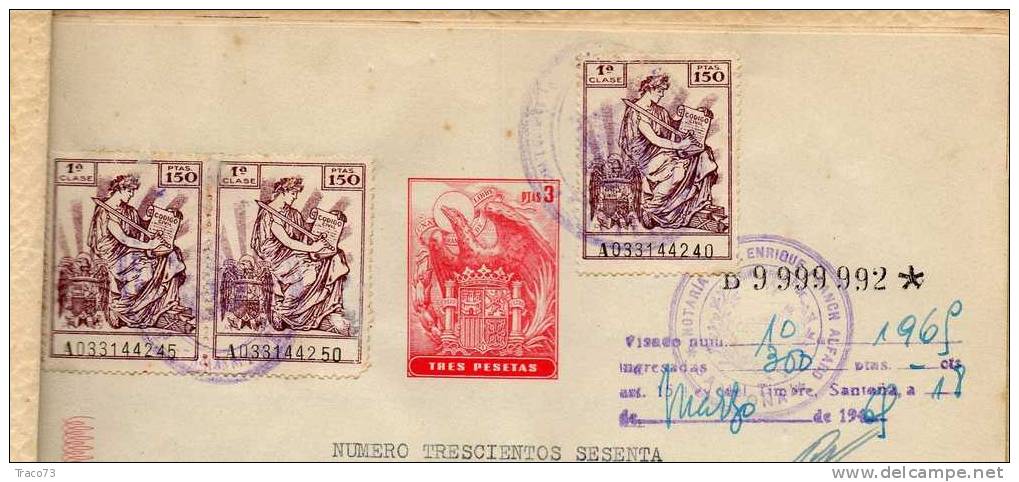 1964 - SPAGNA - MARCHE DA BOLLO SU ATTO NOTARILE COMPLETO    RR - Revenue Stamps