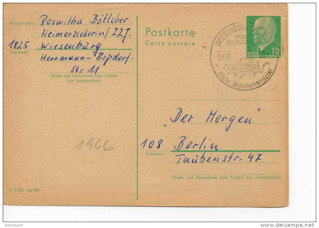 ALLEMAGNE REPUBLIQUE DEMOCRATIQUE / GERMAN DDR - 1966- ENTIER POSTAL - Cartoline - Usati