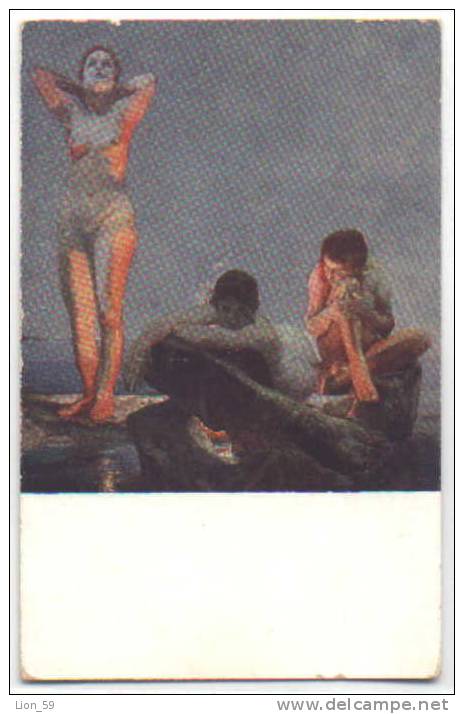 Art Nude Max KLINGER - German - BLUE STUNDE , BLUE HOUR , THREE YOUNG GIRLS Pc 066366 - Klinger, Max