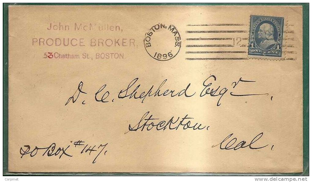 USA - 1895 COVER BOSTON To STOCKTON - CAL - Cds CANCEL + NUMBER 12 - Briefe U. Dokumente