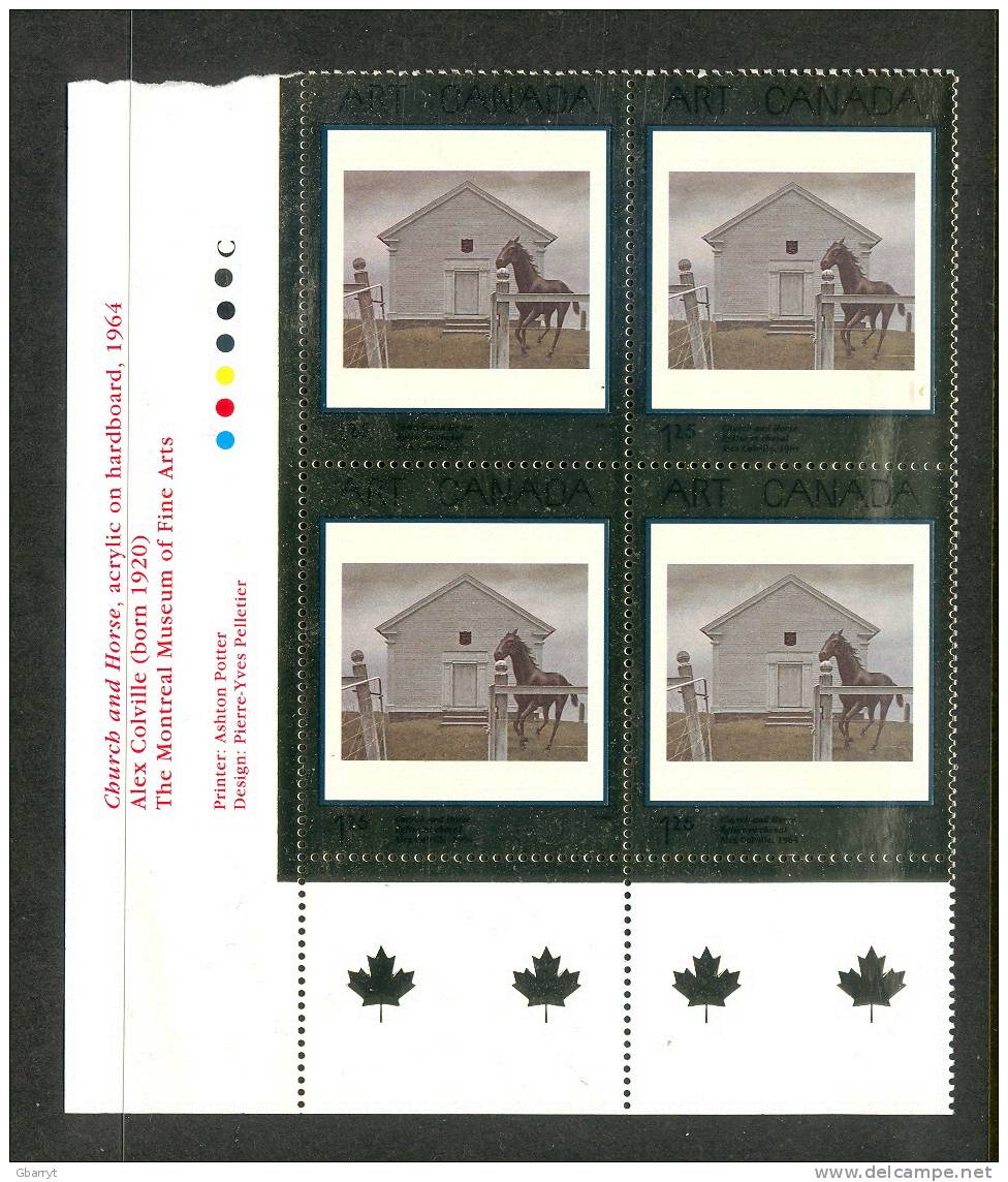 Canada Scott # 1945 MNH VF LL Inscription Block. "Church And Horse" Alex Colville - Plate Number & Inscriptions