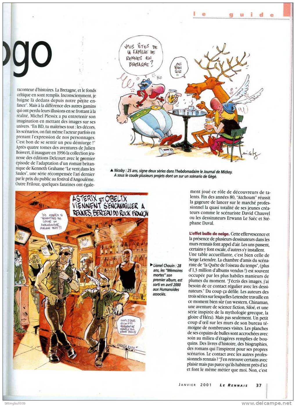 ASTERIX ARRIVE A RENNES ! DANS LE MENSUEL LE RENNAIS N° 315 DE JANVIER 2001. Les Ed. Albert René/GOSCINNY-UDERZO 2000 - Astérix