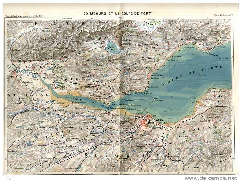 - EDIMBOURG ET LE GOLFE DE FORTH . CARTE GRAVEE EN COULEURS AU XIXe S. - Topographical Maps