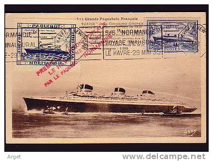 Carte-Maximum France N°Yvert 299 (Paquebot Normandie) Obl  Flamme Voyage Inaugural 29.5.35 Le Havre à New-York - 1930-1939