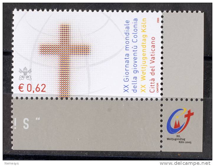 2005 VATICANO VATICAN - XX GIORNATA MONDIALE DELLA GIOVENTU' COLONIA ** ANGOLO DI FOGLIO - Unused Stamps