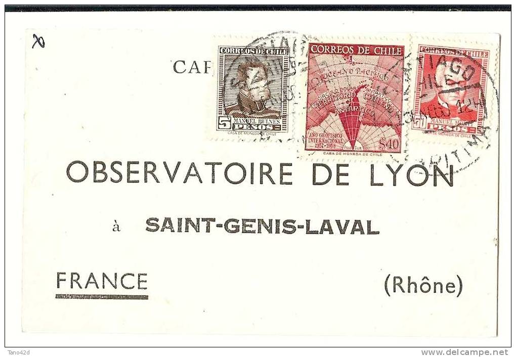 REF LPP5 - CHILI CARTE POSTALE "OBSERVATORIO ASTRONOMICO NACIONAL" SANTIAGO VERS LYON JANVIER 1960 - Chili