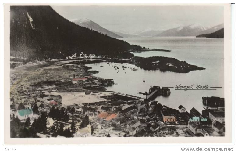 Wrangell AK Colorized Real Photo Aerial View, Harbour Dock Industry Churches - Altri & Non Classificati