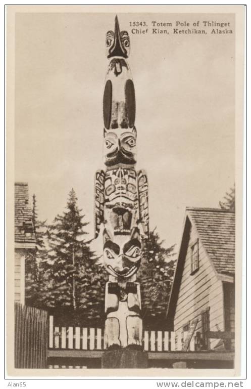 Tlingit Native Chief Kian Totem Pole, Ketchikan AK 1920s/30s(?) Vintage Postcard - Otros & Sin Clasificación