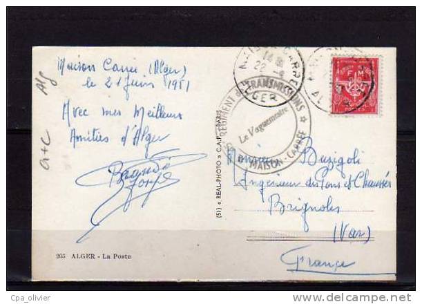 ALGERIE Batna Poste, Postes & Télégraphes, Cachet 45è Régiment Transmissions, Maison Carrée, Ed CAP 205, CPSM 9x14, 1951 - Batna