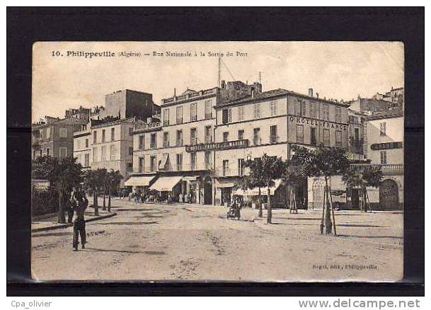 ALGERIE Philippeville Rue Nationale, Sortie Du Port, Animée, Hotel De France Et De La Marine, Ed Saget 10, 191? - Skikda (Philippeville)