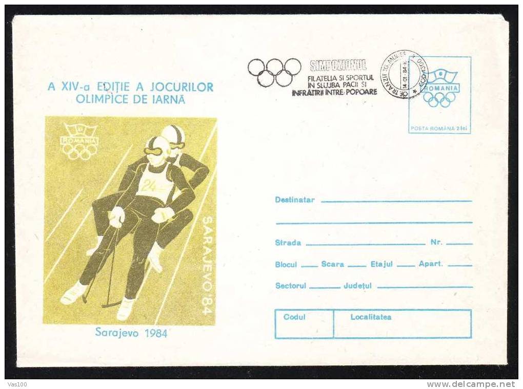 Romania 1984 Cover Postal Stationery Enteire Postal Olimpyc Hiver Sarajevo,PMK Temporar. - Winter 1984: Sarajevo