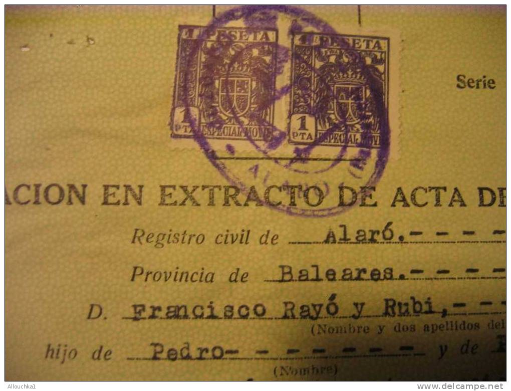 2-07-1960  -CERTIFICATION EN EXTRACTO DE ACTA DE MATRIMONIO - REGISTRO DIVIL DE ALARO-BALEARES - Sin Clasificación