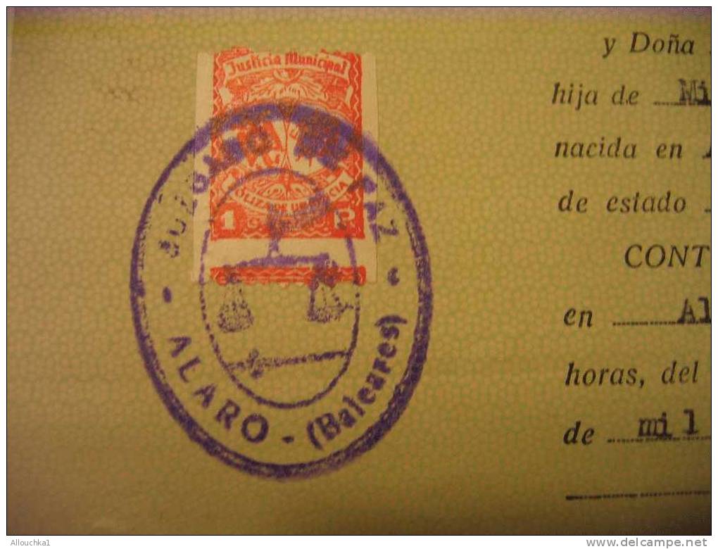 2-07-1960  -CERTIFICATION EN EXTRACTO DE ACTA DE MATRIMONIO - REGISTRO DIVIL DE ALARO-BALEARES - Zonder Classificatie