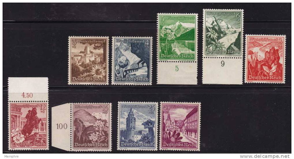 1938  Austrian Sceneries And Flowers  Sc B123-131  MNH  ** (128 And 129 MH) (125 And 126 Hinged In Margin) - Unused Stamps