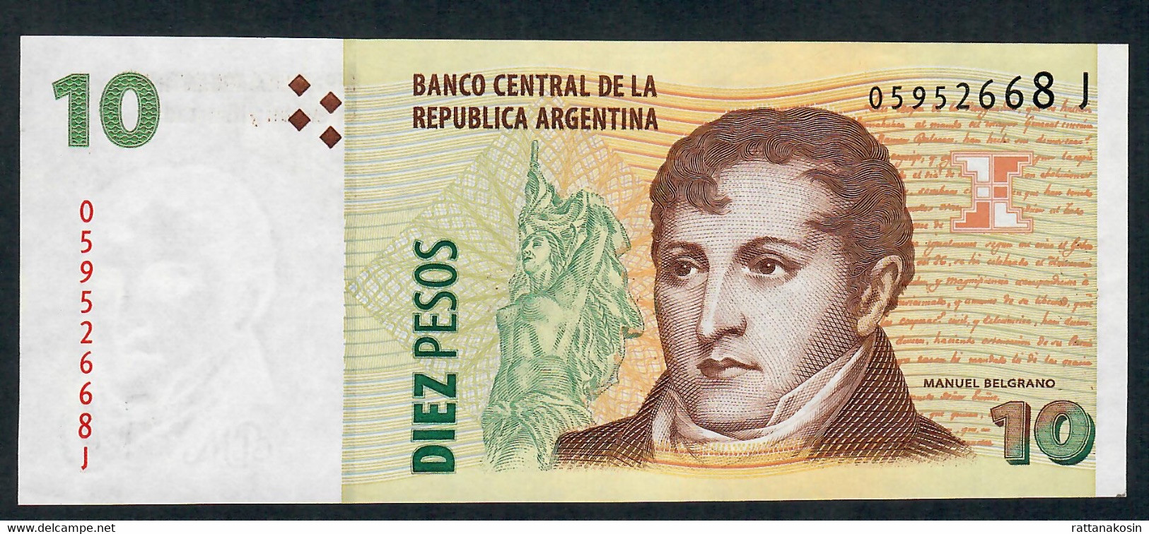 ARGENTINA  P354d  10  PESOS  (2003)  Serie J   Signature 78 ( Issued  2008 )   UNC. - Argentina