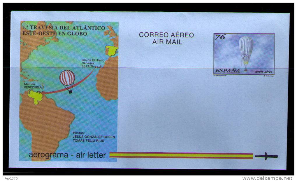 AEROGRAMA DE 1997 PRIMERA TRAVESIA DEL ATLANTICO EN GLOBO - Brieven En Documenten