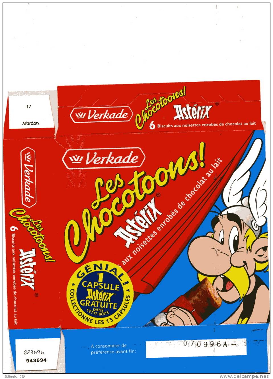 ASTERIX. DANS LES CHOCOTOONS DE VERKADE. EMBALLAGE CARTONNE PUB ET UNE CAPSULE DE COLLEC.1994  Ed. A. R/GOSCINNY-UDERZO - Astérix